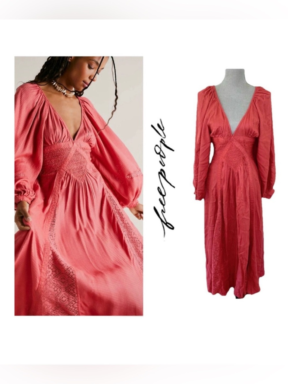 🌷🌺Free People Southwest Lace Maxi Dress in Red Chimes Sz: S🌺🌷